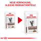 Bild der Royal Canin Veterinary Gastrointestinal Katzenfutterverpackung mit "Neue Verpackung, gleiche Produktvorteile" und zwei Beuteln.
