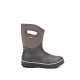 Graue, blumenmusterte Haustierstiefel mit einem weichen oberen Teil und seitlichen Griffen für einfaches Anziehen, mit einer weißen Sohle und strukturiertem Boden.