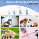 Tierpflegewerkzeug für Katzen und Hunde, mit einer Größentabelle und einer hellorangefarbenen Katze, die im Freien gebürstet wird. Text: "Vielseitig für alle Größen."
