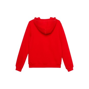 Roter Haustier-Hoodie mit Kapuze und langen Ärmeln, von hinten vor einem weißen Hintergrund präsentiert.