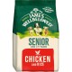 James Wellbeloved Senior Dog Food, Chicken and Rice, suitable for dogs aged 7 years and older, featuring playful dogs on the bag.