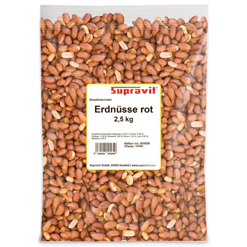 Supravit Erdnüsse rot mit Haut - Top Erdnusskerne Vogelfutter Wildvogelfutter Fettfutter 2,5 kg