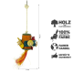 Buntes Holzspielzeug für Vögel mit natürlichen Fasern, 40 cm hoch und 11 cm breit, mit umweltfreundlichen Etiketten.