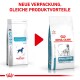 Zwei Hundefutterbeutel: einer "Hypoallergen Moderate Calorie Canine," der andere "Royal Canin," mit "NEUE VERPACKUNG, GLEICHE PRODUKTVORTEILE" darüber.