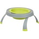 Elevated pet food bowl with a gray base and bright green inner bowl, designed for easy access for pets.