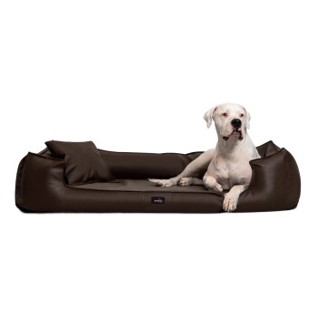 ® GOOFY Kunstleder - Orthopädisches Hundebett >>inkl. Matratzenschoner<< braun 1,6 m, 25 cm, 1,1 m