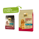 Zwei Select Gold Hundefutterbeutel mit der Aufschrift "Medium Adult" und "Sensitive", mit einem Cocker Spaniel auf einem. Der Text lautet "Neues DESIGN, gleiche QUALITÄT."