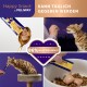 Happy Snack von Feliway mit einer Katze, die einen Hühner-Leckerbissen genießt, mit dem Text "Kann täglich gegeben werden" und "86% der Katzen lieben es."