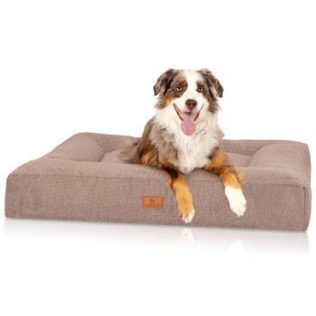 orthopädisches Hundebett aus Velours mit Handwebcharakter Sofia beige M-L
