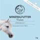 Mineralfutterpellets für Pferde, mit der Aufschrift "Organisch," mit einer Nahaufnahme des Gesichts eines weißen Pferdes und dem Markenlogo.