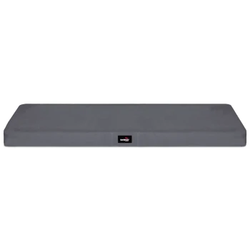 ALICE VISCO - Orthopädische Hundematte schwarz/ graphit 80 cm, 9 cm, 60 cm Graues Haustierbett mit schlankem Design, mit einem kleinen Logoetikett, das auf einer Seite "tieredog" liest.