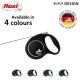 Black flexi retractable dog leash with a sleek design, featuring text "Available in 4 colours" and "Original flexi Quality Made in Germany."