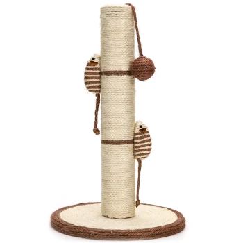 - Sisal Kratzbaum mit Mäusen - Katzenbaum Kratzbaum für Katzen mit zwei gestreiften Mäuse-Spielzeugen und einem hängenden Ball, ausgestattet mit einem stabilen Sockel und einem natürlichen Seil-Design.