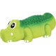Green rubber crocodile pet toy with textured scales, big cartoon eyes and white teeth