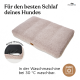Beige abnehmbarer Bezug für Hundebett, waschbar bei 30 °C, mit Text „Für den besten Schlaf deines Hundes“ und Waschmaschinensymbol.