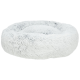 Fluffy runder Haustierbett in sanfter grauer Farbe, mit einem plüschigen, gemütlichen Design für Komfort.