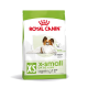 Royal Canin X-Small dog food for ageing dogs 12+, suitable for dogs up to 4 kg, featuring a Papillon dog on the packaging.