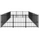 Schwarzes Metall-Haustierspielgehege mit vertikalen Stangen, in quadratischer Form und offenem Oberteil, ideal zur sicheren Unterbringung von Haustieren.