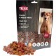 Trixie Premio 4 Meat Minis Snack Pack avec des friandises à base de viande assorties affichées devant l'emballage, avec des étiquettes sans gluten et 0 % d'additifs.