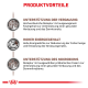Infografik, die die Produktvorteile für Haustiere hervorhebt: Unterstützung der Verdauung, hoher Energiegehalt und Unterstützung des Mikrobioms, mit Symbolen und Text auf Deutsch.
