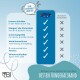 Blau gepunktetes Hundehalsband mit Tages-/Nacht-Sichtbarkeit, Sicherheitsmerkmalen, universeller Größe, Metallverschluss und USB-Aufladung. Text: "100% Zufriedenheit garantiert."