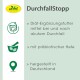 Produktetikett für "DurchfallStopp" von cdVet, das die Verwendung als Nahrungsergänzungsmittel bei akuten Durchfällen beschreibt, hergestellt in Deutschland.