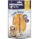 Kau-Snack Rippe für Hunde, mit zwei Hühnergeschmack-Kau-Leckereien, mit einem Golden Retriever auf der Verpackung.