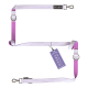 Vegane Haustierleine in Lavendel und Pink, mit einem stabilen Clip und einem Etikett, das "PETA Approved Vegan" liest.
