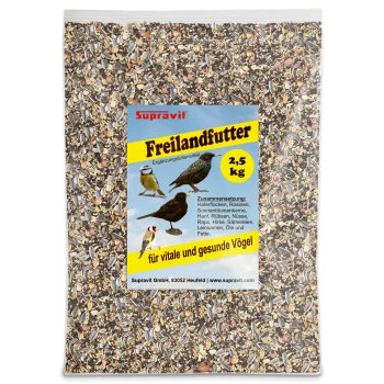 Gemischte Vogelfuttersaatmischung mit Sonnenblumenkernen, Erdnüssen, Hafer und verschiedenen Getreiden für Ziervögel.