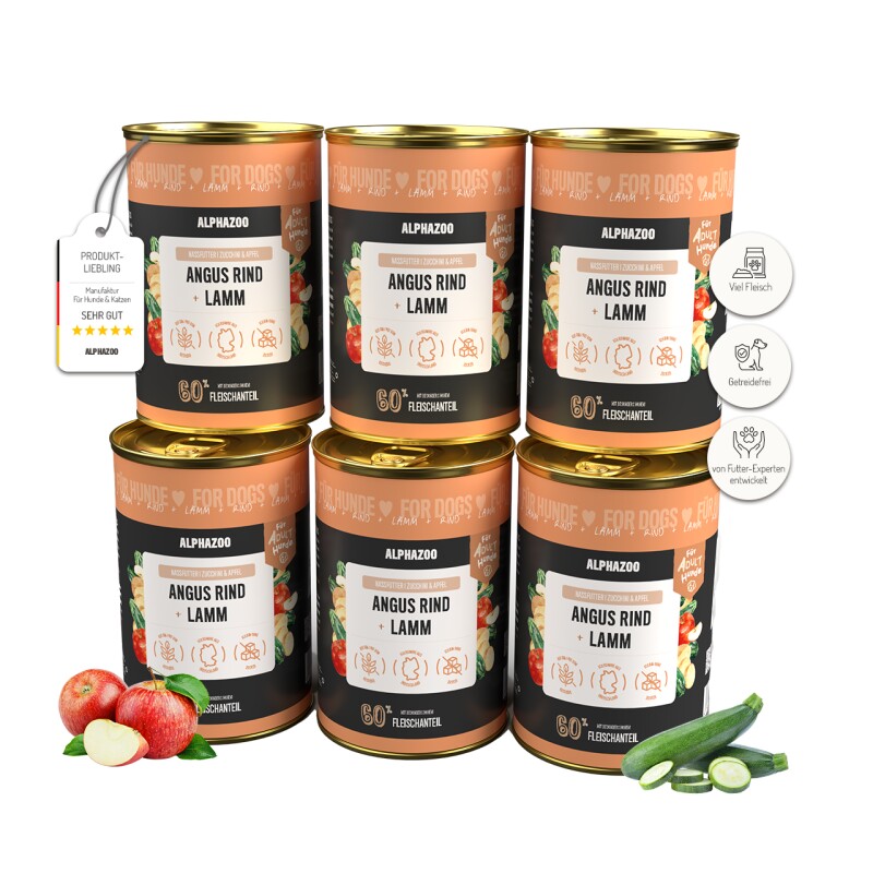 ALPHAZOO Nassfutter Angus Rind + Lamm 6 x 400g für Hunde