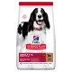 Hill's Science Plan dog food bag featuring a black and white dog, labeled "Adult 1-6 Medium 11-25 KG" with lamb and rice.