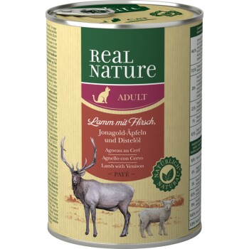 REAL NATURE Adult 6x400g Lamm mit Hirsch, Jonagold-Äpfeln und Distelöl