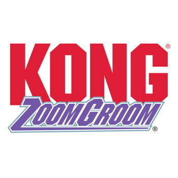 KONG-Logo in großen roten Blockbuchstaben mit darunter in lila stilisiertem ZoomGroom-Schriftzug.