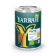 Yarrah Bio-Hundefutterdose mit einem braunen Hund, beschriftet mit 'Pâté mit Huhn, Algen & Spirulina' und als getreidefrei gekennzeichnet.