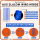 Bild eines Haustiertrainingsprodukts mit blauen Stangen und Clips für Agility-Hürden, das Vielseitigkeit und Benutzerfreundlichkeit zeigt.