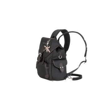 Schwarzer Haustiertrage-Rucksack mit verstellbaren Riemen, Fronttasche und dekorativem Reißverschlussanhänger, entworfen für Komfort und Stil.