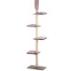 Katzenbaum mit vier Holzregalen und pinken Kissen, ausgestattet mit einem mit Sisal umwickelten Pfosten zum Kratzen.