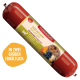FLEISCHESLUST Futterbox mit Aufschrift 'NATÜRLICH & ARTGERECHT' und roter Futterrolle mit Aufschrift 'ZIEGE mit Lamm / GOAT with lamb'.