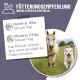 Fütterungsempfehlung: Hunde je 10kg: 1ml pro Tag; Pferde je 100kg: 5ml pro Tag. Bild von einem Hund und einem Pferd auf einer Wiese.