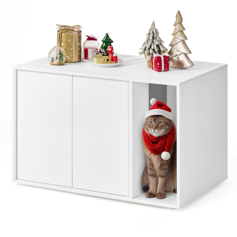 SONGMICS HOME Katzenklo-Schrank werkzeuglose Montage Push-to-Open Türen weiß