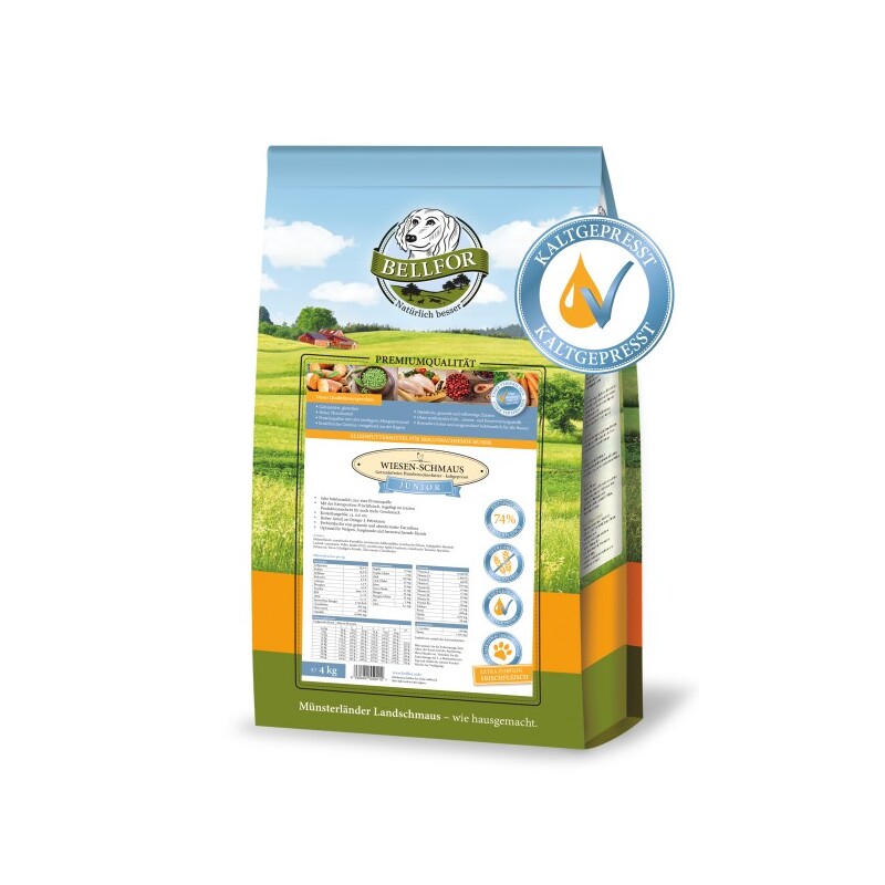 Bellfor Trockenfutter für Welpen und Junge Hunde mit Huhn - Wiesen-Schmaus Junior - 4 kg