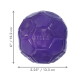 Balle KONG en caoutchouc texturé violette, panneaux hexagonaux ; flèches indiquant 6\" (15,2 cm) × 5,25\" (13,3 cm) sur fond noir.