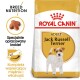 Torba z karmą dla psów Royal Canin Adult Jack Russell Terrier z obrazem Jack Russella, podkreślająca odżywianie rasy i wsparcie mięśni.