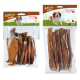 Zwei Multifit-Hundeleckerli-Packungen: links "Rinderkopfhaut", rechts "Ochsenziemer".