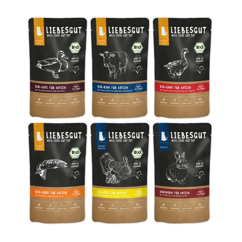 LIEBESGUT Katzenfutter Friss-dich-satt Paket Adult & Sensitiv 72 x 100 g