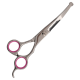 Edelstahl-Tierpflege-Scheren mit pinken Gummifingern, entworfen für präzises Schneiden.