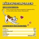 Eine verspielte Cartoon-Katze auf einem leuchtend gelben Hintergrund, mit Nährwertangaben zu Protein (41,0%), Fett (20,0%) und anderen Komponenten.