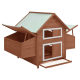 Holzhaustierhaus mit schrägem Dach, zwei öffnbaren Seitenpaneelen und zwei Vordertüren, entworfen für kleine Tiere.