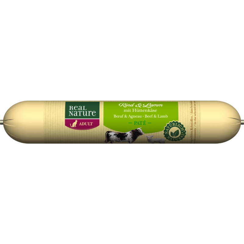 REAL NATURE Saucisson pour chat 12 x 70 g Boeuf et agneau avec cottage cheese 12x70 g