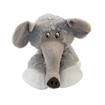 Stretchezz Legz éléphant Jouet éléphant en peluche gris avec de grandes oreilles et une longue trompe, présentant des yeux cartoon et une texture douce.